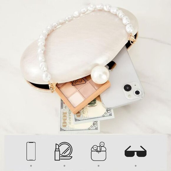 Acrylic Evening Clutch Purse for Women Dark Green Pearl Chain Chic Handbag - Picture 4 of 8